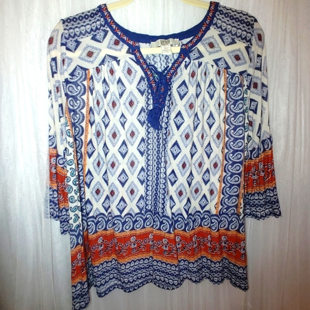 Vintage America Blues Multi-Colored Top Size Small
